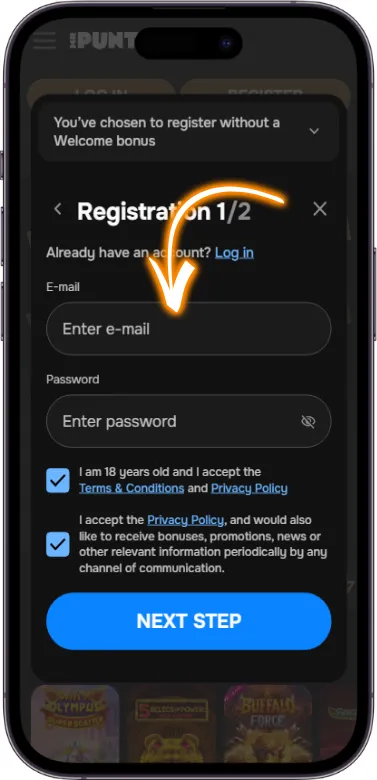 MrPunter register step 1